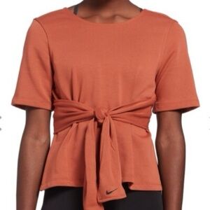 Nike Shirt Womens Small Rust Dri-fit Yoga Wrap Tie Activewear Small